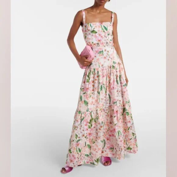 Agua By Agua Bendita lima jardiniera' floral-print linen maxi dress - Picture 1 of 16